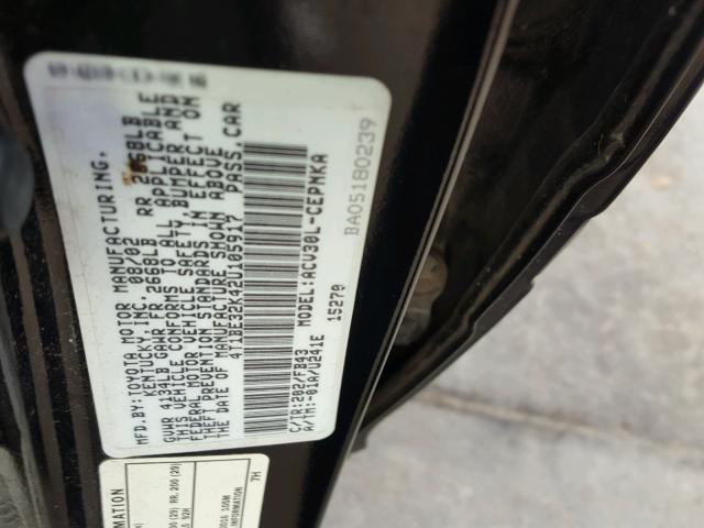 4T1BE32K42U105917 - 2002 TOYOTA CAMRY LE 黑色 照片 10