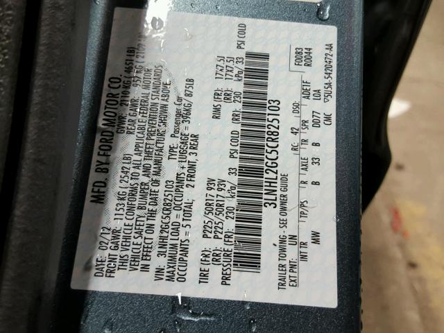 3LNHL2GC5CR825103 - 2012 LINCOLN MKZ ლურჯი ფოტო 10