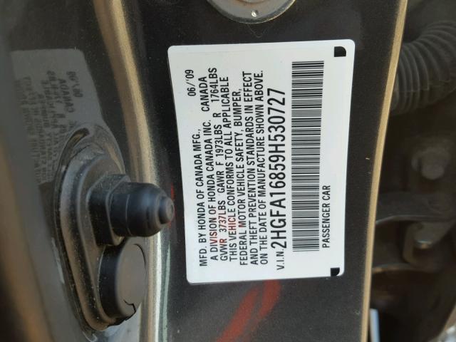 2HGFA16859H530727 - 2009 HONDA CIVIC EX 灰色 照片 9