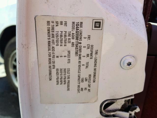 1G4AG55M4T6474863 - 1996 BUICK CENTURY SP WHITE photo 10