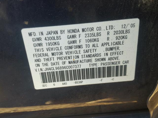 JH4CL96896C007377 - 2006 ACURA TSX BLUE photo 10