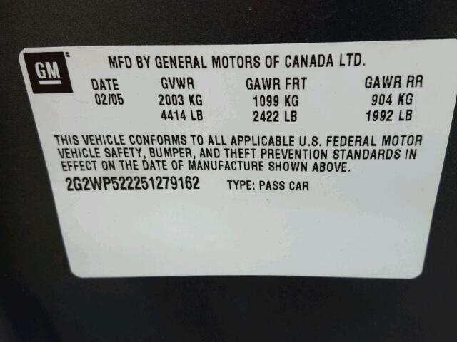 2G2WP522251279162 - 2005 PONTIAC GRAND PRIX GREEN photo 10