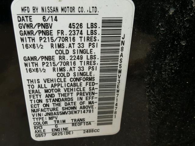 JN8AS5MV3EW714781 - 2014 NISSAN ROGUE SELE BLACK photo 10