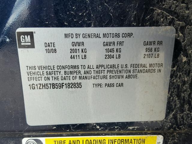 1G1ZH57B59F182835 - 2009 CHEVROLET MALIBU 1LT ლურჯი ფოტო 10