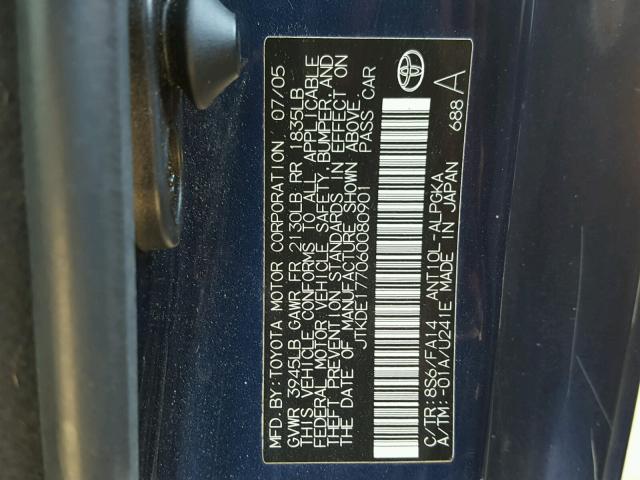 JTKDE177060080901 - 2006 TOYOTA SCION TC 蓝色 照片 10