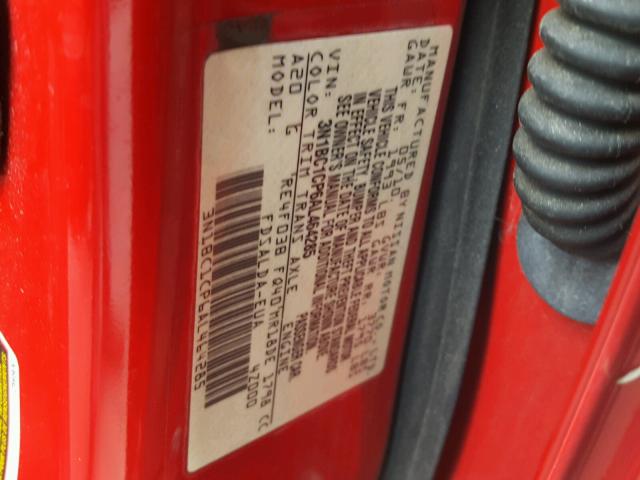 3N1BC1CP6AL464285 - 2010 NISSAN VERSA S RED photo 10