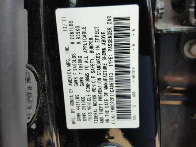 1HGCP2F71CA063083 - 2012 HONDA ACCORD EX BLACK photo 10