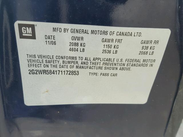 2G2WR584171172853 - 2007 PONTIAC GRAND PRIX 蓝色 照片 10