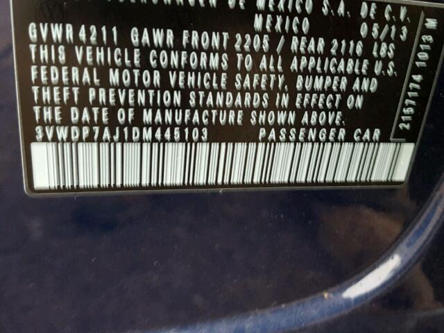 3VWDP7AJ1DM445103 - 2013 VOLKSWAGEN JETTA SE Mavi foto 10