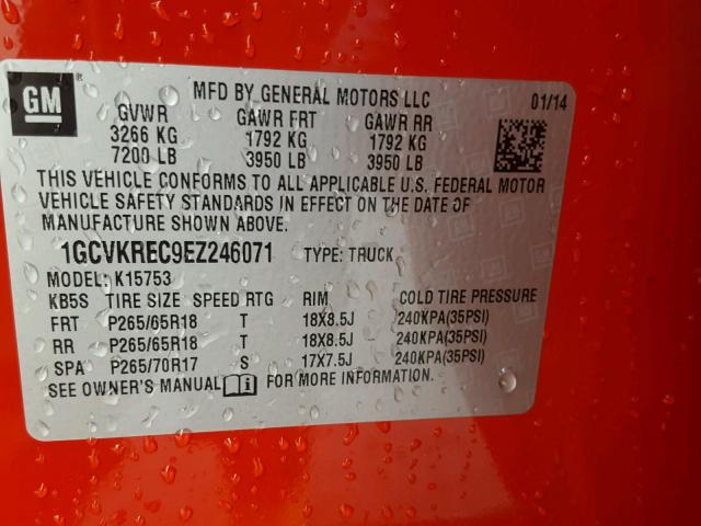 1GCVKREC9EZ246071 - 2014 CHEVROLET SILVERADO RED photo 10