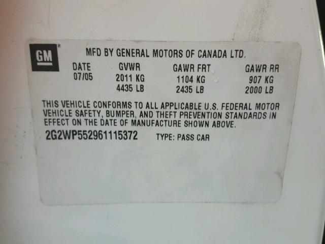 2G2WP552961115372 - 2006 PONTIAC GRAND PRIX WHITE photo 10