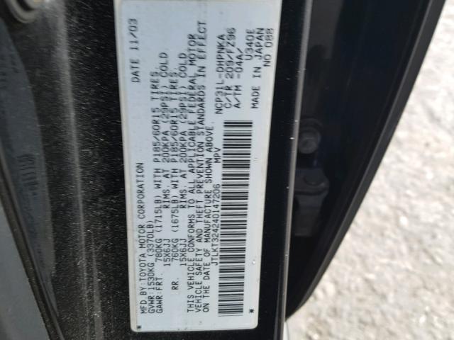 JTLKT324240147206 - 2004 TOYOTA SCION XB Қара фото 10