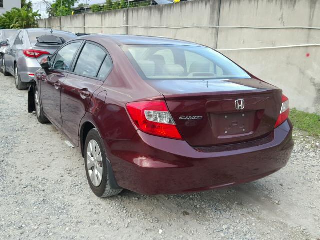 19XFB2F59CE026840 - 2012 HONDA CIVIC LX BURGUNDY photo 3