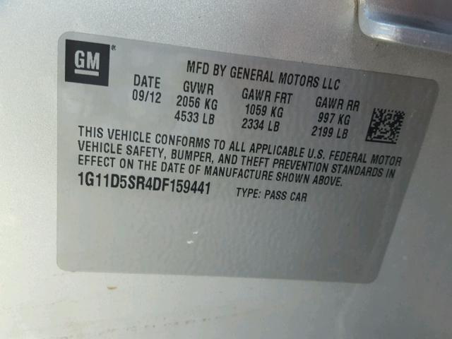 1G11D5SR4DF159441 - 2013 CHEVROLET MALIBU 1LT 银色 照片 10