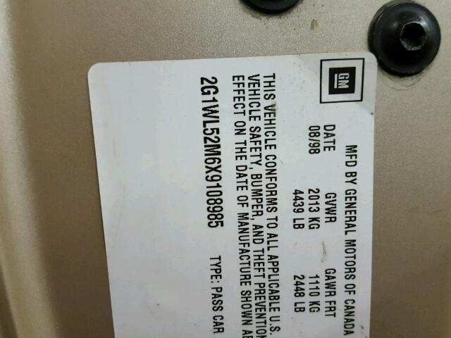 2G1WL52M6X9108985 - 1999 CHEVROLET LUMINA BAS ოქროსფერი ფოტო 10