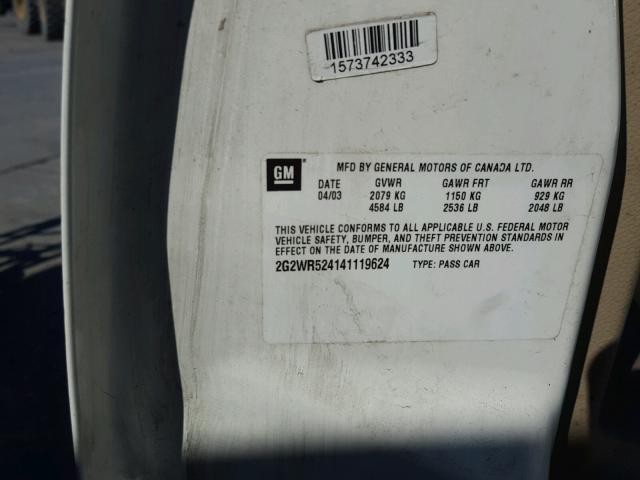 2G2WR524141119624 - 2004 PONTIAC GRAND PRIX WHITE photo 10