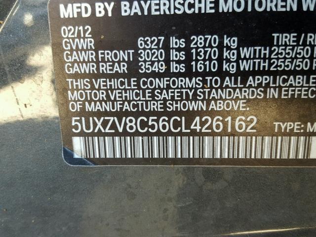 5UXZV8C56CL426162 - 2012 BMW X5 XDRIVE5 CHARCOAL photo 10