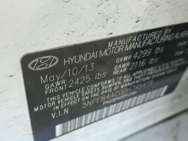 5NPEB4AC0DH745419 - 2013 HYUNDAI SONATA GLS WHITE photo 10