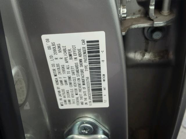 JH4CU26669C020756 - 2009 ACURA TSX SILVER photo 10