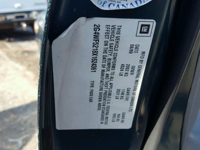 2G4WF5218X1624361 - 1999 BUICK REGAL GS Կանաչ լուսանկար 10