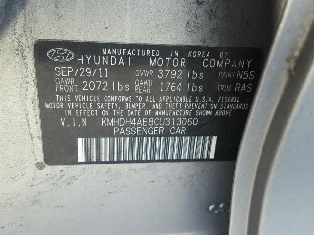 KMHDH4AE8CU313060 - 2012 HYUNDAI ELANTRA GL GRAY photo 10