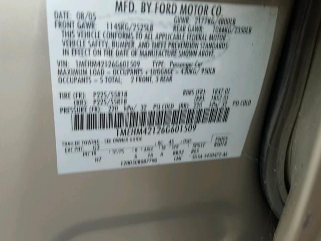 1MEHM42126G601509 - 2006 MERCURY MONTEGO PR 金色 照片 10