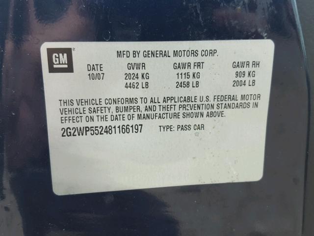 2G2WP552481166197 - 2008 PONTIAC GRAND PRIX BLUE photo 10