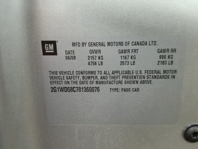 2G1WD58C781360076 - 2008 CHEVROLET IMPALA SUP SILVER photo 10