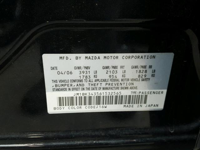 JM1BK343561532565 - 2006 MAZDA 3 HATCHBAC BLACK photo 10