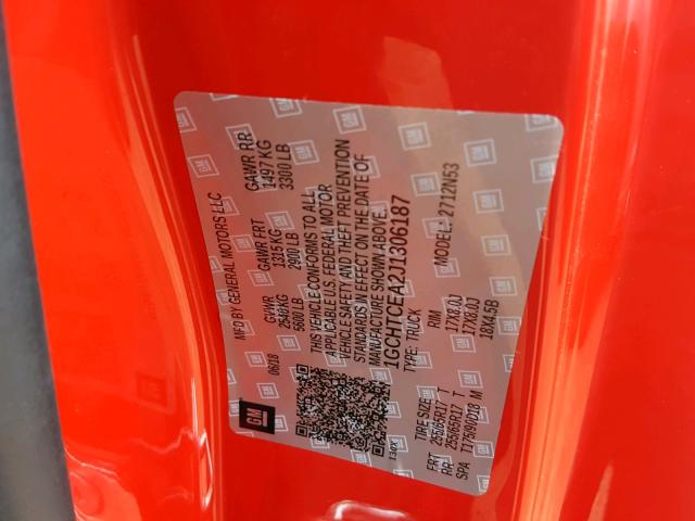 1GCHTCEA2J1306187 - 2018 CHEVROLET COLORADO L RED photo 10