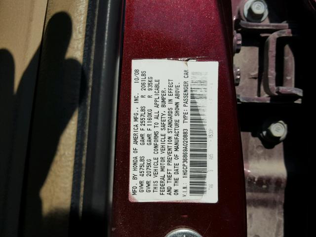 1HGCP36869A020883 - 2009 HONDA ACCORD EXL GREEN photo 10