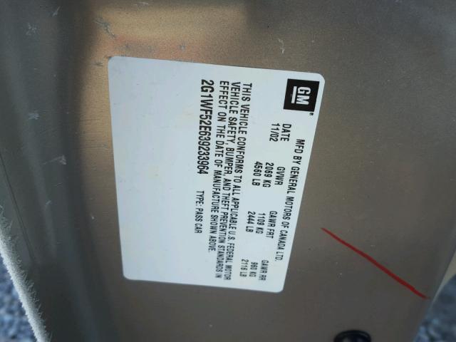 2G1WF52E639233964 - 2003 CHEVROLET IMPALA 米色 照片 10