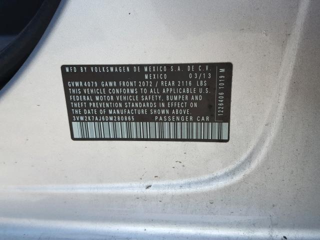 3VW2K7AJ6DM280865 - 2013 VOLKSWAGEN JETTA BASE SILVER photo 10