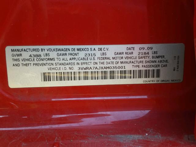 3VWRA7AJXAM035001 - 2010 VOLKSWAGEN JETTA WOLF RED photo 10