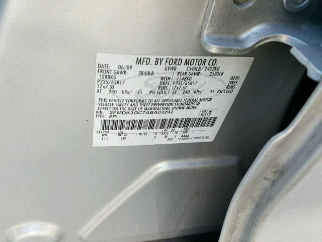 2FMDK3GC7ABA03292 - 2010 FORD EDGE SE SILVER photo 10