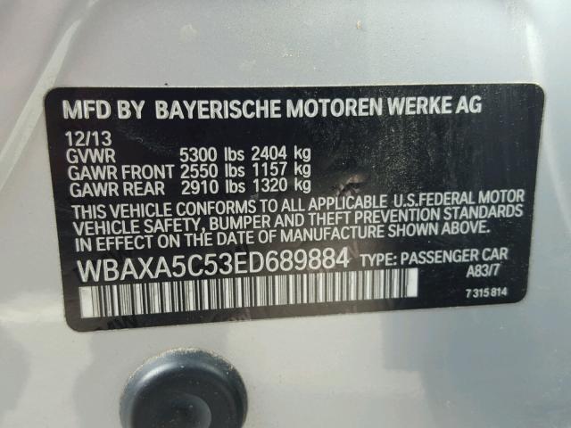 WBAXA5C53ED689884 - 2014 BMW 535 D SILVER photo 10