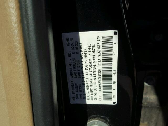 1HGCM66536A043226 - 2006 HONDA ACCORD EX BLACK photo 10