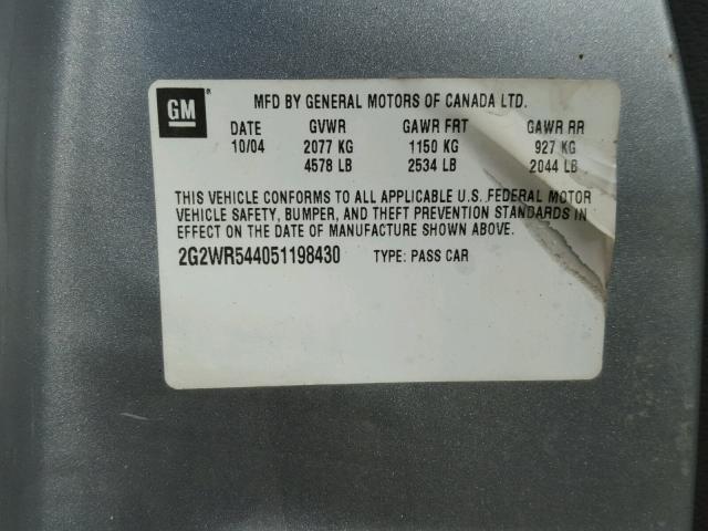 2G2WR544051198430 - 2005 PONTIAC GRAND PRIX SILVER photo 10