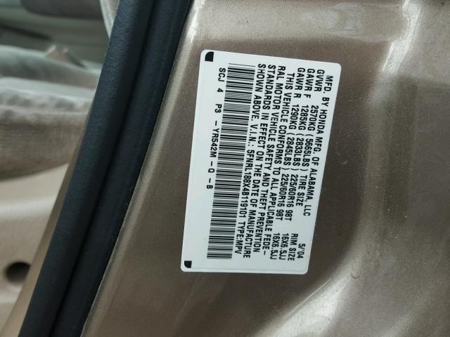 5FNRL188X4B119101 - 2004 HONDA ODYSSEY EX GOLD photo 10