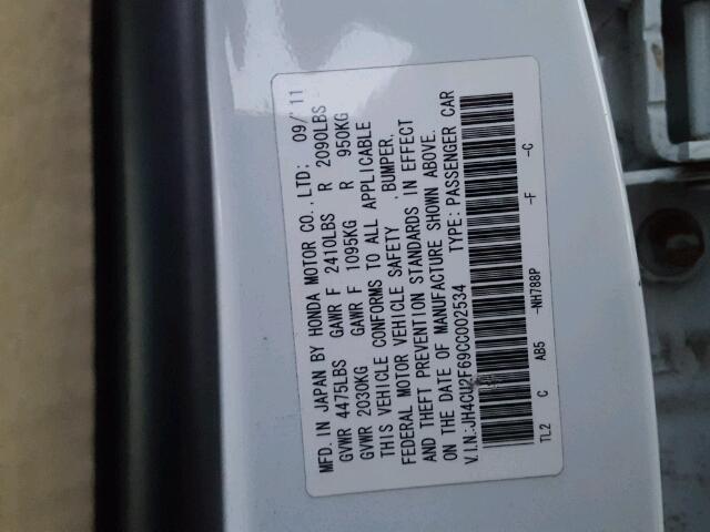 JH4CU2F69CC002534 - 2012 ACURA TSX TECH WHITE photo 10