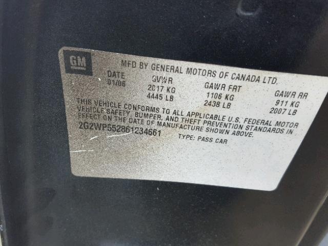 2G2WP552861234661 - 2006 PONTIAC GRAND PRIX BLACK photo 10