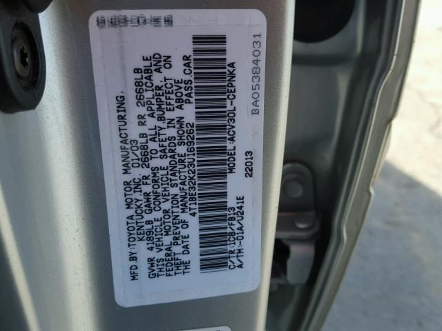 4T1BE32K23U169262 - 2003 TOYOTA CAMRY LE ვერცხლისფერი ფოტო 10