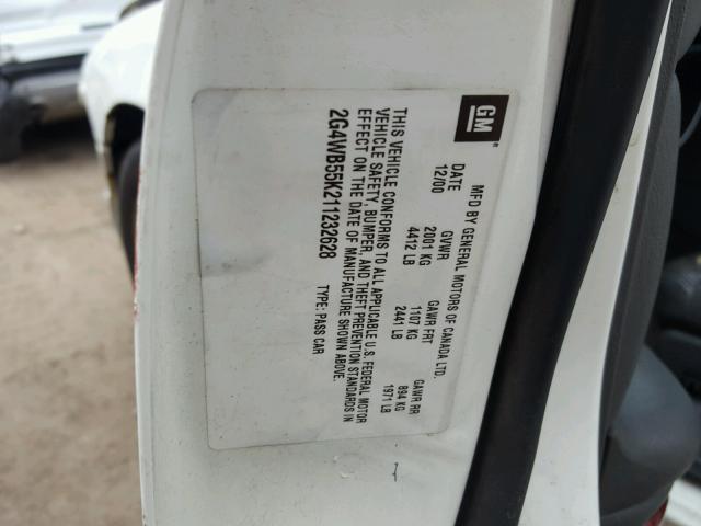 2G4WB55K211232628 - 2001 BUICK REGAL LS WHITE photo 10