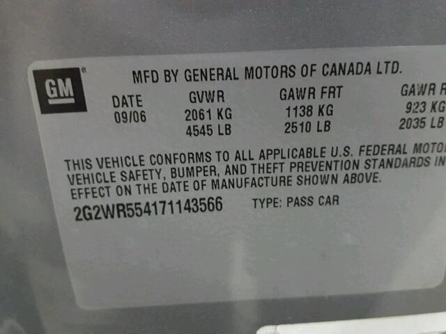 2G2WR554171143566 - 2007 PONTIAC GRAND PRIX GRAY photo 10