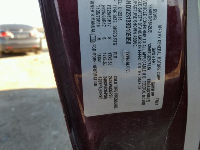 1GNDV23138D105050 - 2008 CHEVROLET UPLANDER L MAROON photo 10