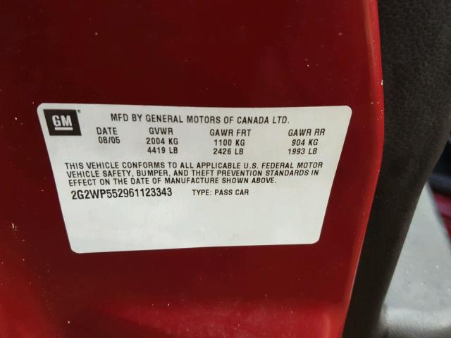 2G2WP552961123343 - 2006 PONTIAC GRAND PRIX ბურგუნდია ფოტო 10