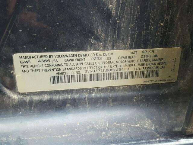 3VWJZ71K08M125489 - 2008 VOLKSWAGEN JETTA S 蓝色 照片 10