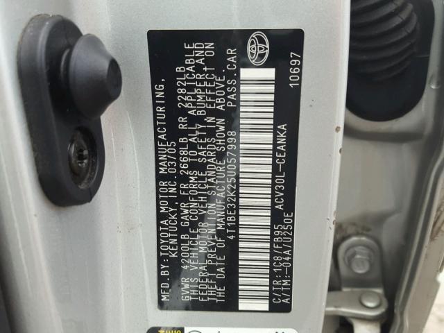 4T1BE32K25U057998 - 2005 TOYOTA CAMRY LE SILVER photo 10