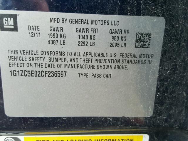 1G1ZC5E02CF236597 - 2012 CHEVROLET MALIBU 1LT BLUE photo 10