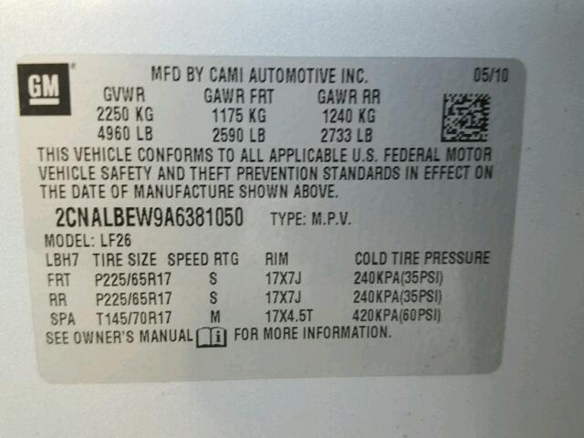 2CNALBEW9A6381050 - 2010 CHEVROLET EQUINOX LS GRAY photo 10